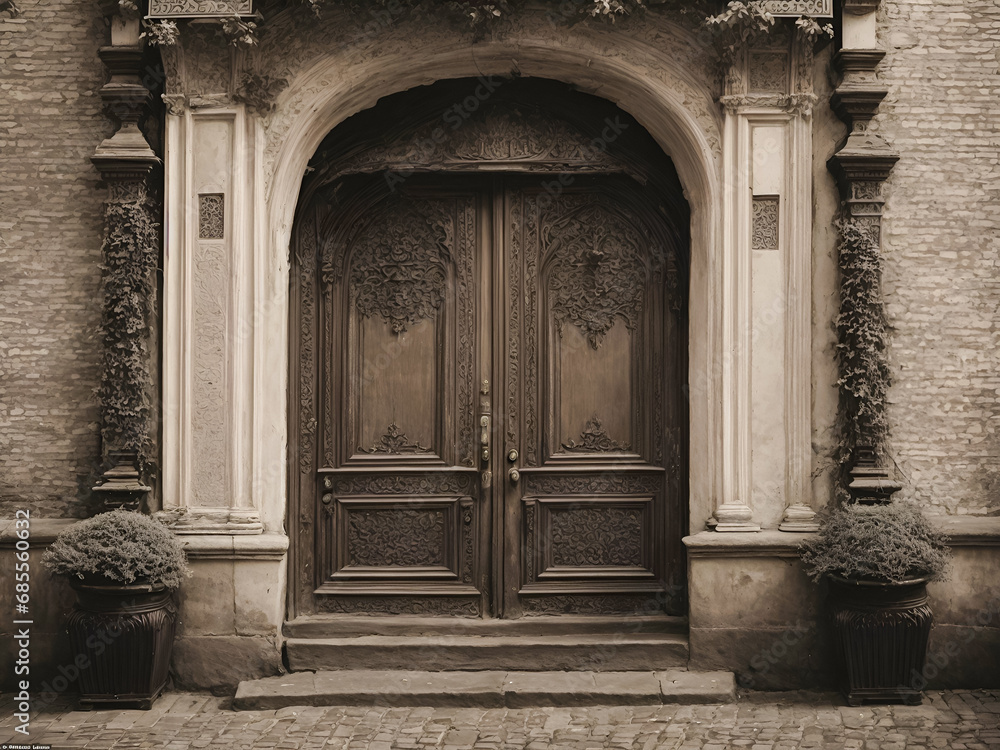 Threshold of the Past: A historic, ornate door with intricate details Threshold of the Past: A historic, ornate door with intricate details
