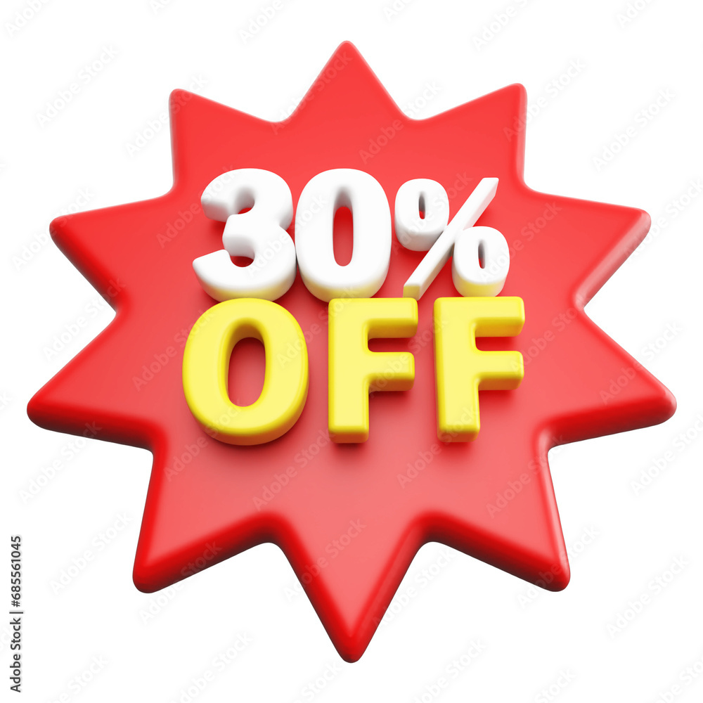 Special 30 percent off sale with number 3d render red tag label Special 30 percent off sale with number 3d render red tag label