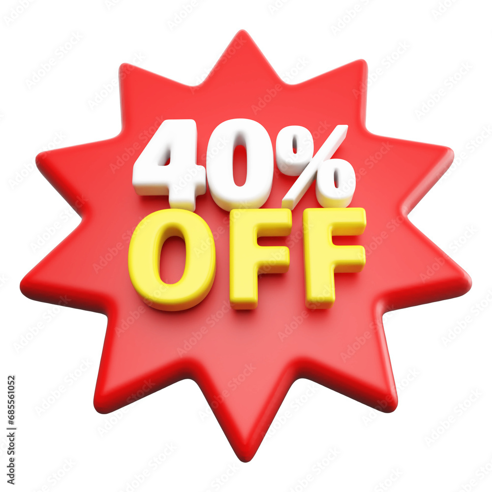 Special 40 percent off sale with number 3d render red tag label Special 40 percent off sale with number 3d render red tag label
