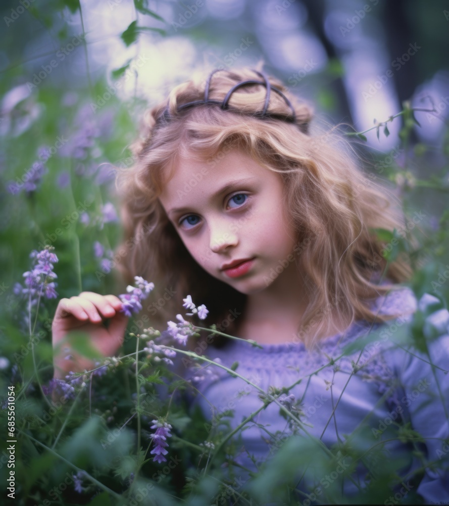 A young girl posing in a field of flowers. Generative AI. A young girl posing in a field of flowers. Generative AI.
