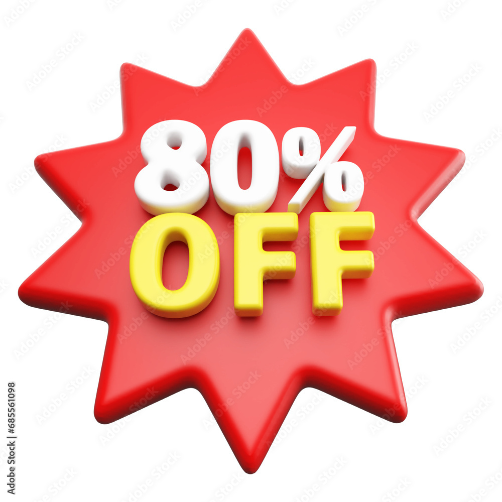 Special 80 percent off sale with number 3d render red tag label Special 80 percent off sale with number 3d render red tag label