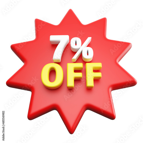 Special 7 percent off sale with number 3d render red tag label