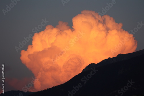 clouds before thunderstorm at sunset in the mountains