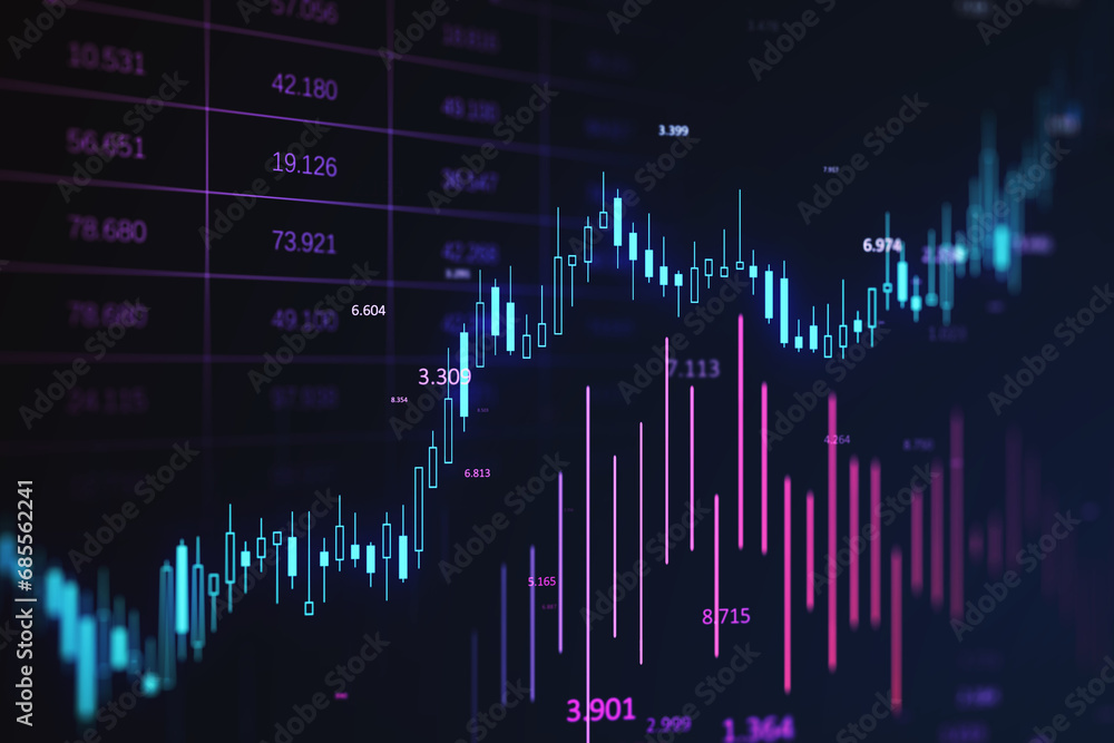 Advanced Stock Market Tracking with Digital Graphs. 3D Rendering