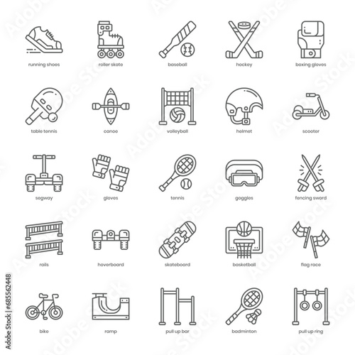 Urban Sport icon pack for your website design, logo, app, and user interface. Urban Sport icon outline design. Vector graphics illustration and editable stroke.