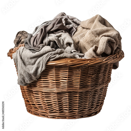 Basket full of dirty laundry isolated on transparent background PNG Generative AI