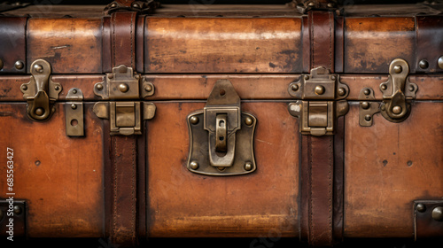 Handle and lock of an old wooden suitcase