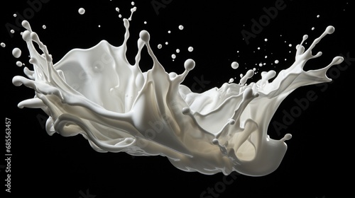 Close-up of a milk splash isolated on a black background.