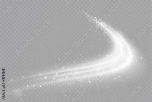 Glowing white lines. Speed ​​line effect, swirl. Light trail wave. Background.	