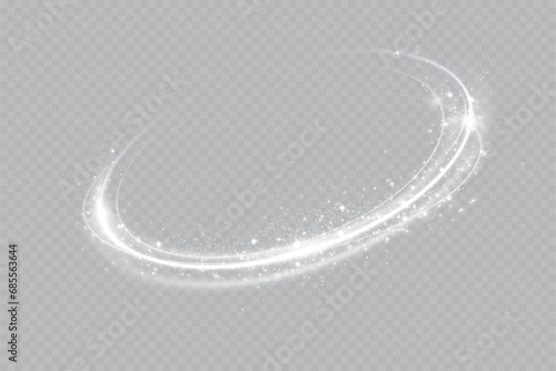 Glowing white spiral. Speed ​​abstract lines effect. Rotating shiny rings. Glowing circular lines. Glowing ring trail. Vector.