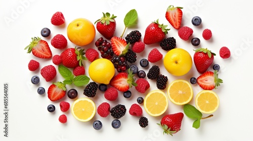 Mix of different fruits and berries isolated on white background. © Nazia