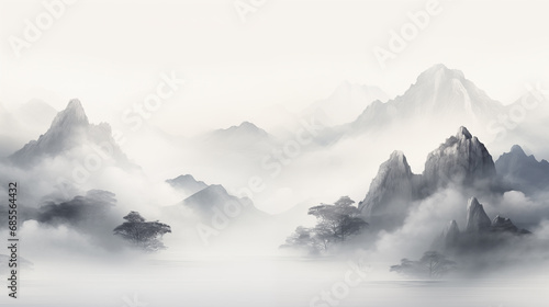 Hand drawn beautiful ink mountain landscape illustration  © 俊后生
