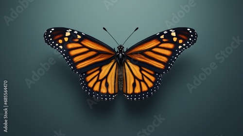 Monarch Butterfly with wide wings in a top view as a flying migratory bug butterfly that symbolizes summer and nature's beauty. © Nazia
