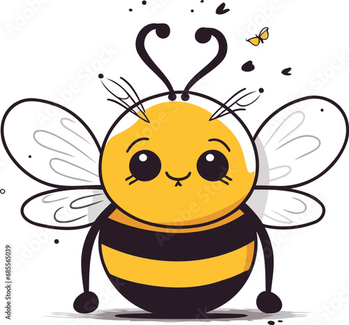 Cute cartoon bee isolated on a white background vector illustration