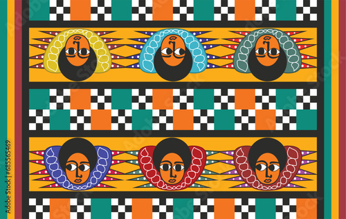 Ethiopian ortodox church Colourful Angels face and wing Pattern. church wall and ceiling paint arts in northern ethiopia. illustration. high quality vector.