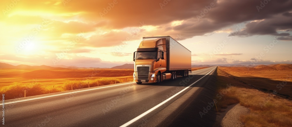 Trucks transporting cargo at sunset offering cost effective transportation for commercial logistics copy space image