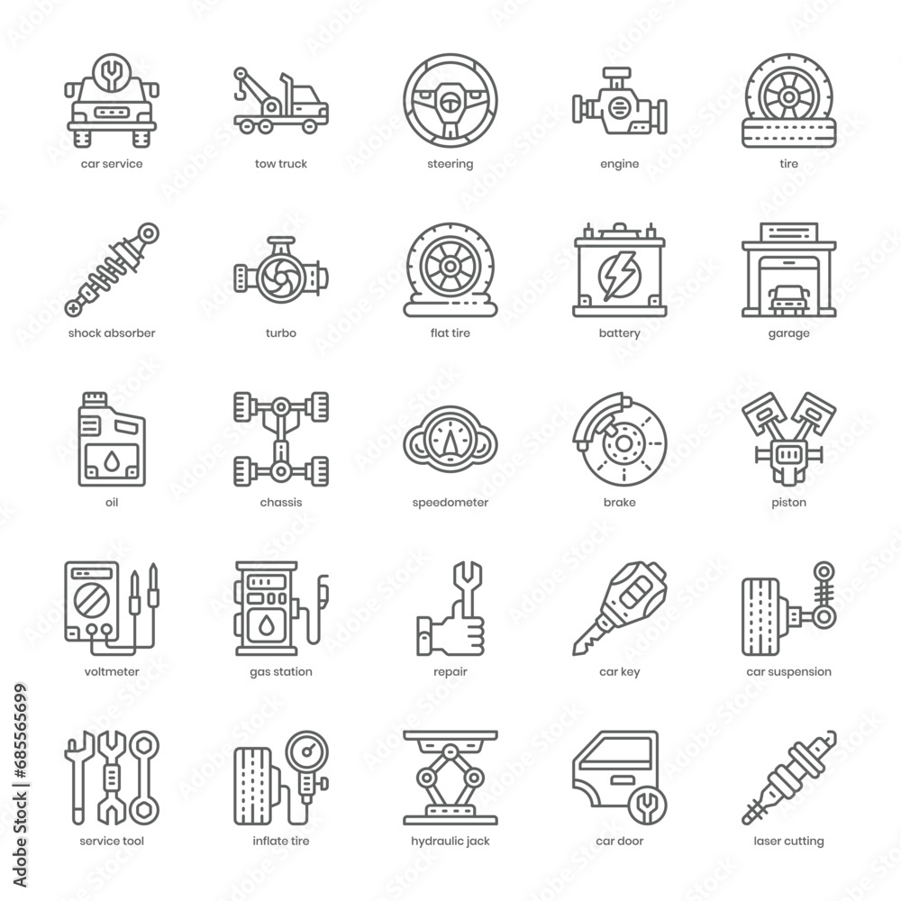 Car Service icon pack for your website design, logo, app, and user interface. Car Service icon outline design. Vector graphics illustration and editable stroke. Car Service icon pack for your website design, logo, app, and user interface. Car Service icon outline design. Vector graphics illustration and editable stroke.