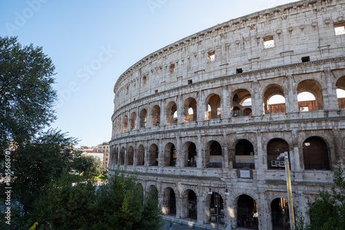 Exterior Panorama of the Roman Colosseum on a sunny day in Rome, Italy