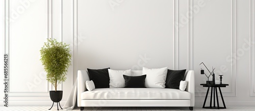 White living room with blac...
