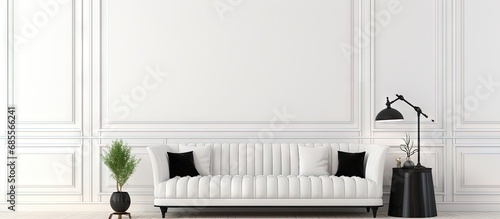White living room with blac...