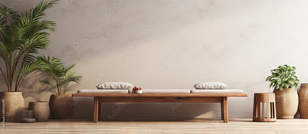 Wooden table in dining room with chairs fern and rustic furniture copy space image Wooden table in dining room with chairs fern and rustic furniture copy space image