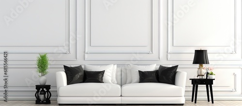 White living room with blac...