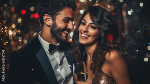 Happy and smiling couple in love celebrates new year
