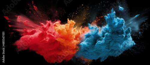 White color powder is splashed on a black backdrop copy space image