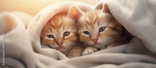 Two little cats cuddling on...