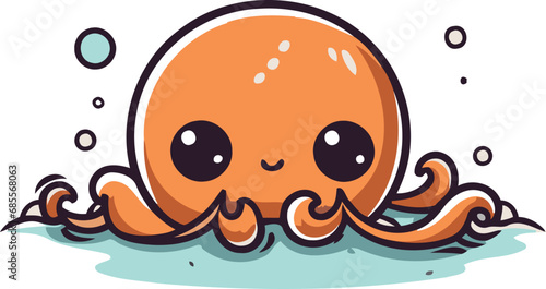 Cute cartoon octopus vector illustration isolated on white background