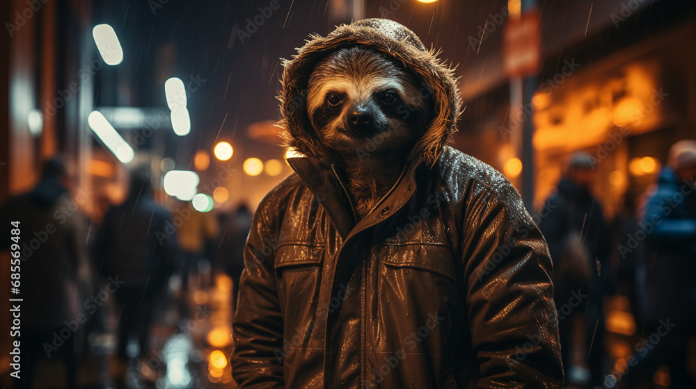 Cute sloth in jaket. Generative AI