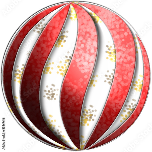 Christmas ball, Christmas tree decoration, 3D effect, double red and white color with glitter - vector graphics during the Christmas holidays