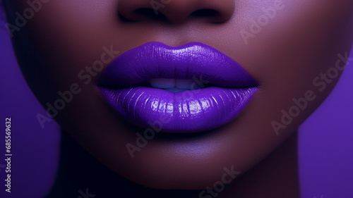 closeup of crop black woman with purple lipstick