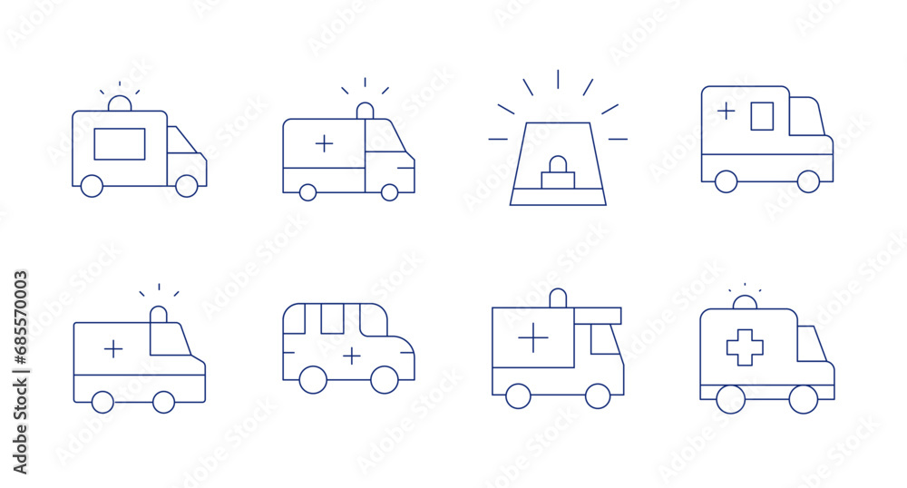 Ambulance icons. Editable stroke. Containing ambulance, siren.