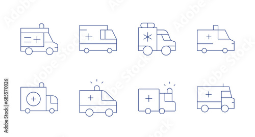 Ambulance icons. Editable stroke. Containing ambulance, medical service, siren.