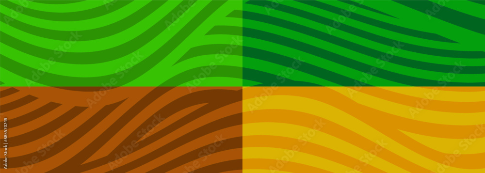 Farm background pattern. Green, brown, yellow agricultural crop texture. Four Seasons. Vector background with green farm field texture. - obrazy, fototapety, plakaty 