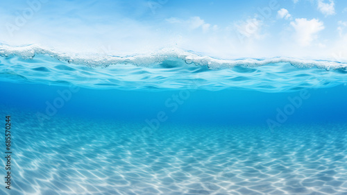 water wave underwater blue ocean swimming pool wide panorama background isolated white background © Yuwarin