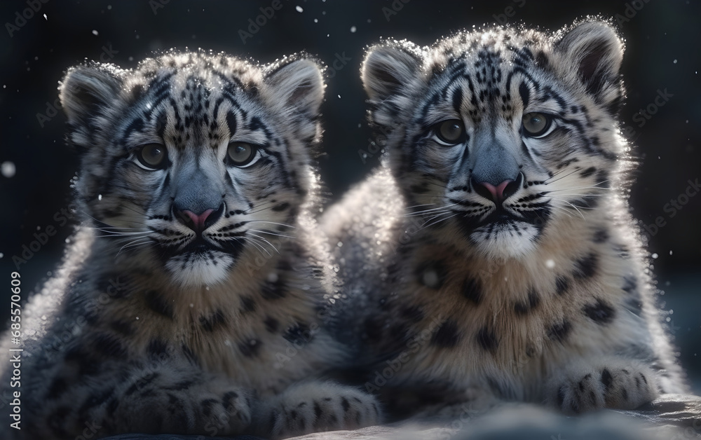 Obraz premium Snow leopard cubs, Generative AI