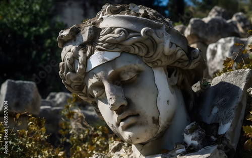 Fragmented head of an ancient Greek female statue, Generative AI © Andrii