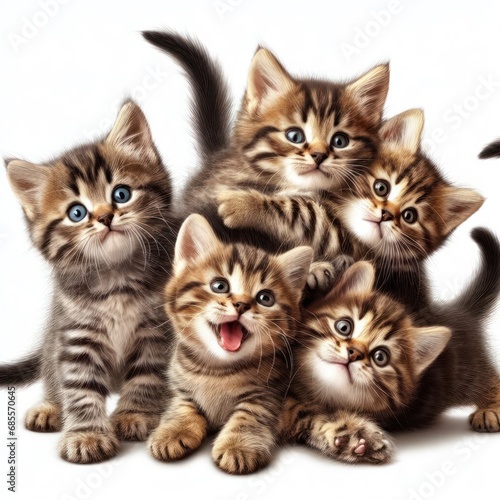 large group of assorted cute kittens on white background generative ai