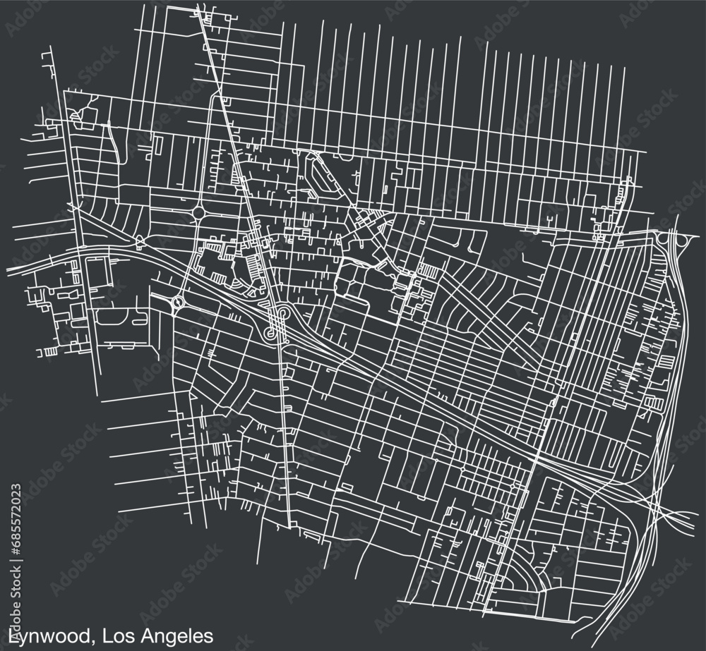 Detailed hand-drawn navigational urban street roads map of the CITY OF LYNWOOD of the American LOS ANGELES CITY COUNCIL, UNITED STATES with vivid road lines and name tag on solid background