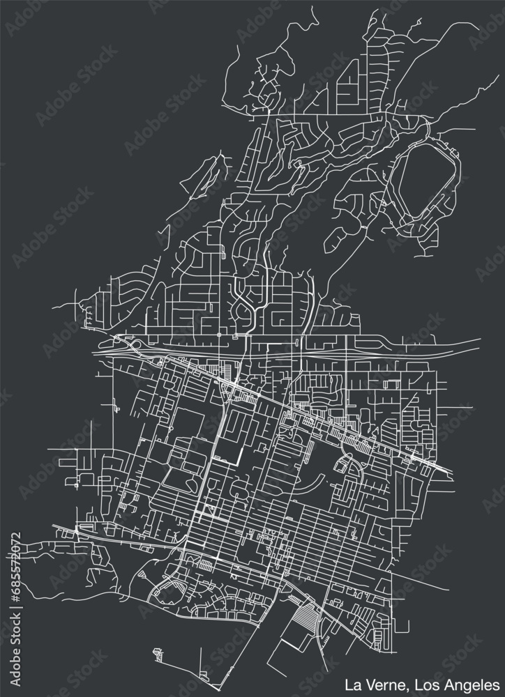 Detailed hand-drawn navigational urban street roads map of the CITY OF LA VERNE of the American LOS ANGELES CITY COUNCIL, UNITED STATES with vivid road lines and name tag on solid background