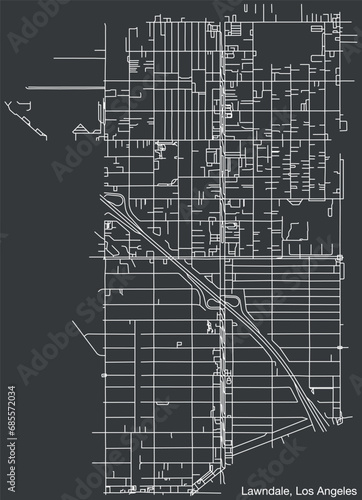 Detailed hand-drawn navigational urban street roads map of the CITY OF LAWNDALE of the American LOS ANGELES CITY COUNCIL, UNITED STATES with vivid road lines and name tag on solid background