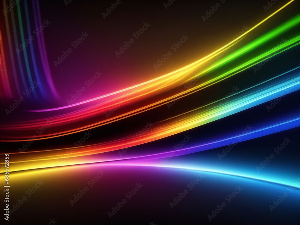 Naklejka premium speed motion blur purple red blue yellow road black background and sun shine. generative ai