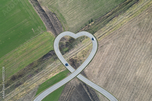 Heart shaped road, as a symbol of love and care.