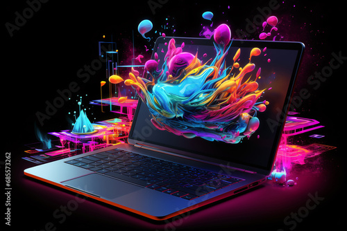 Futuristic Laptop Illustration in Neon Colors