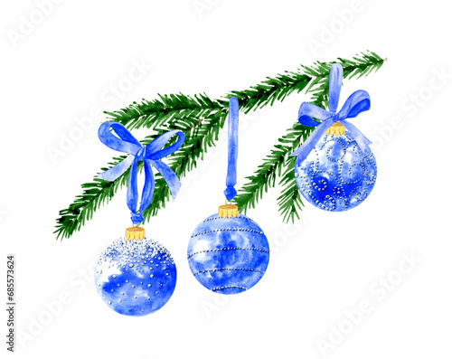 Blue Christmas Ornament Watercolor Illustration