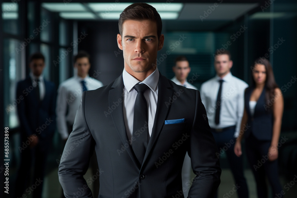 Boardroom Collaboration: Businessman and Corporate Team Standing Together in Office Boardroom Collaboration: Businessman and Corporate Team Standing Together in Office