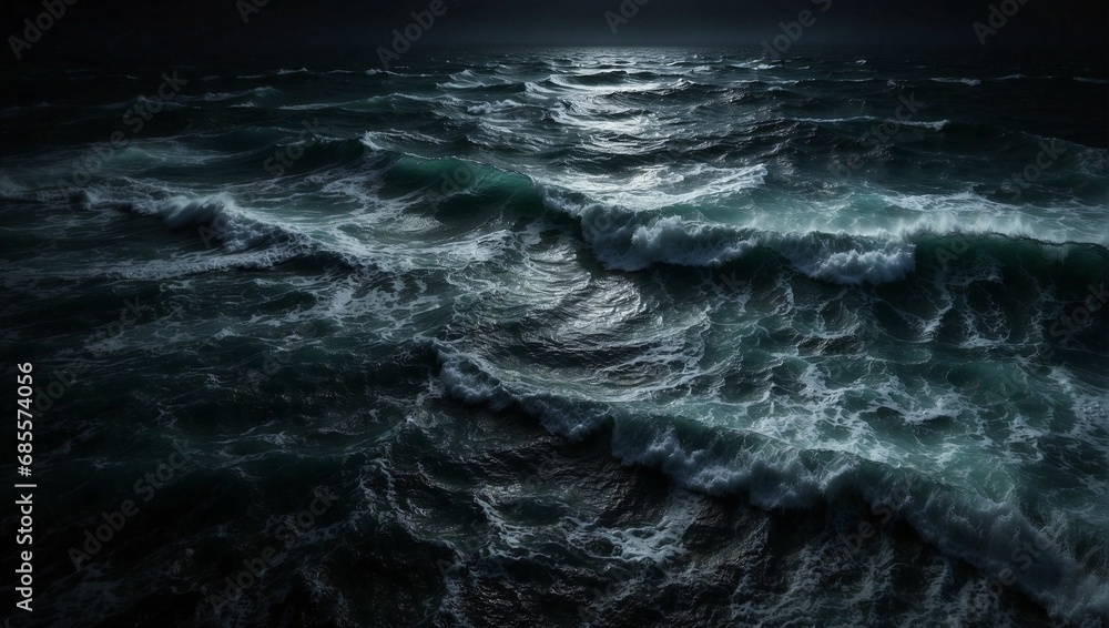 AI generated illustration of Stormy waves in a tumultuous dark sea - obrazy, fototapety, plakaty 