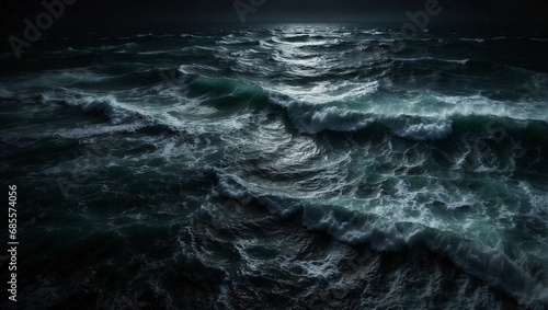 AI generated illustration of Stormy waves in a tumultuous dark sea photo